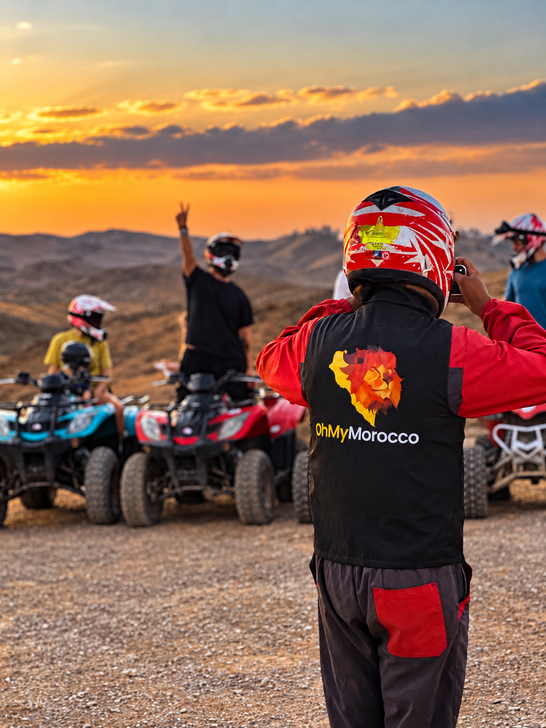 Activité de team building en quad à Agafay avec un guide OhMyMorocco lors d’un séminaire au Maroc